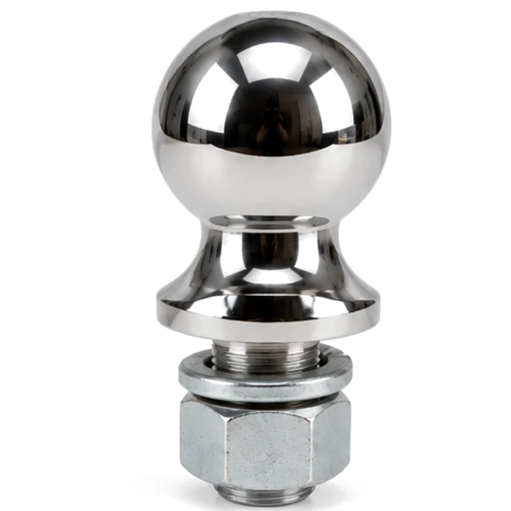 Bola de remolque cromada de 2 pulgadas con tuerca y arandela de presión, vista frontal
